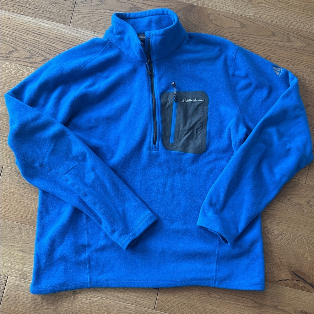 Eddie Bauer Royal Blue Quarter-Zip Fleece Pullover with Gray Chest Pocket
